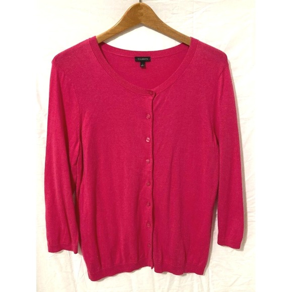 Talbots Sweaters - Talbots Cardigan Sweater Womens Large Pink Prep Core Layer Basic Classic Work